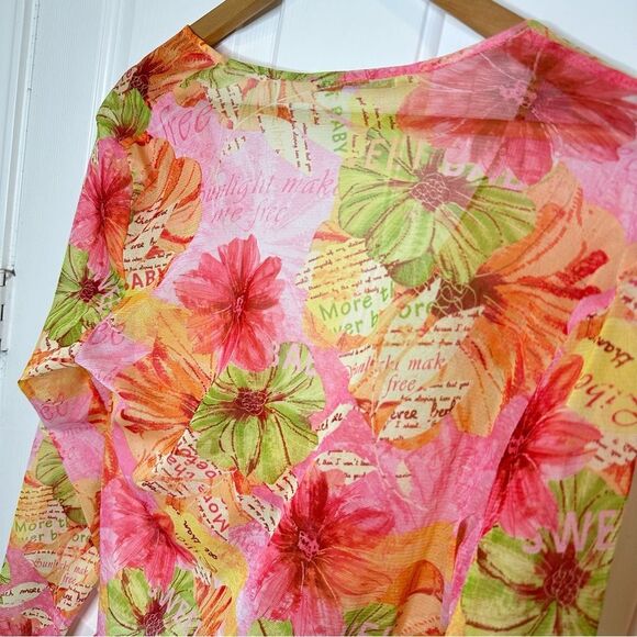 Y2K SNO SKINS Pink Orange Green Floral Micro Mesh Ruffle Shrug Wrap Top Sz XL - Picture 4 of 9